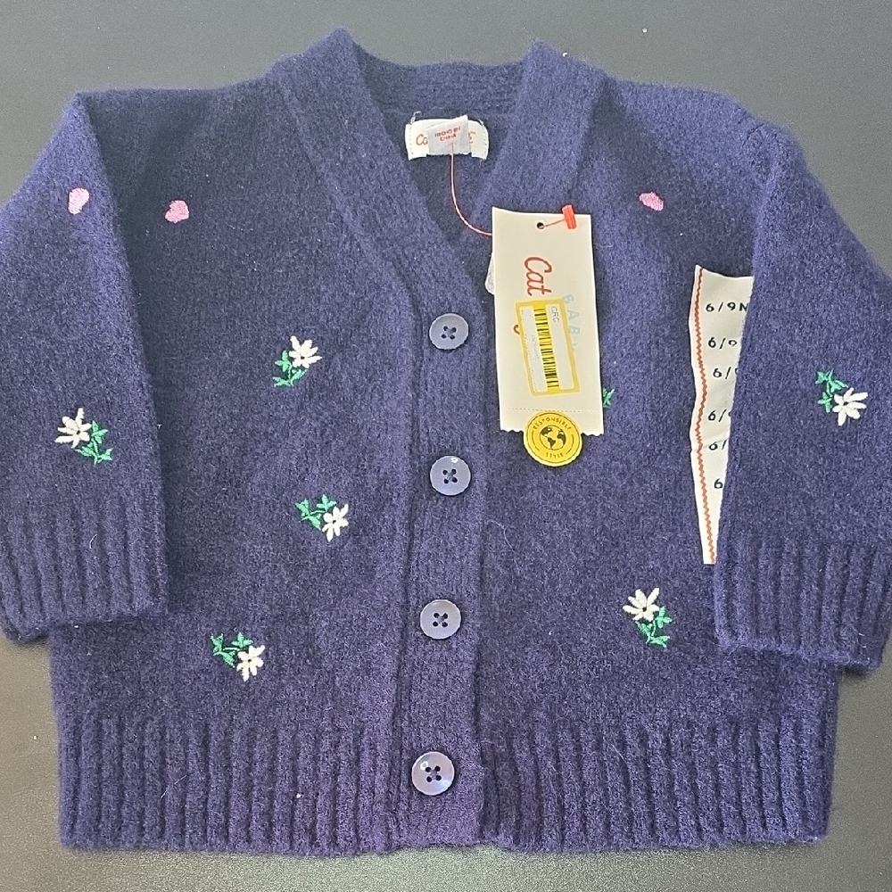 Cat & Jack Baby Navy Sweater with Embroidered Flowers and Hearts